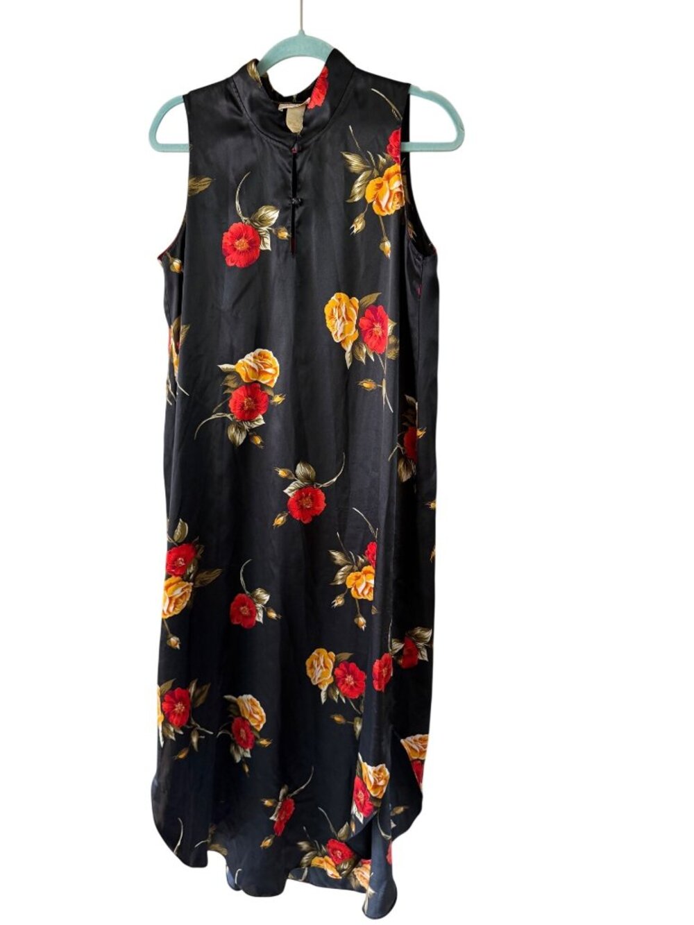 Barbizon Womens Floral Side Slits Sleeveless Satin Nightgown Size Small Vintage